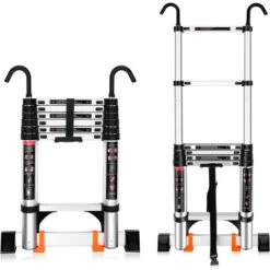 Scala Telescopica 2,0m Scaletta In Alluminio Con Barra Stabilizzatrice E Gancio Staccabile Scala Multifunzione Carico Massimo 150kg