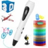 Penna 3D, Set Di Penne 3D Professionali, Penna Per Stampa 3D Con Display LCD + 12 Pezzi Di Filamento PLA Multicolore Φ1,75 Mm, Regalo Per Bambini (bianco) -