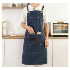 Grembiule Da Barbecue Da Lavoro Fai-da-te Grembiule Da Barbecue Con 4 Tasche - Tela Di Cotone Resistente Da 16 Once, Materiale In Acciaio Inossidabile-blu