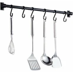 Barra Portautensili Da Cucina Da Parete 40 Cm Barra Portautensili Da Cucina Con 6 Ganci Rimovibili, Mensola Portautensili Da Cucina Montata A Parete (nero)